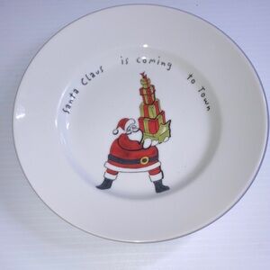POTTERY BARN Holiday Cheer Santa Claus is Coming to Town Plate 8 inch Diameter